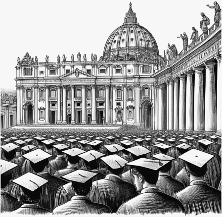 tlum ludzi w biretach akademickich w Watykanie